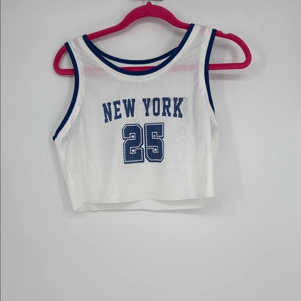 RSQ New York 25 White Mesh Crop Top Small NWT Tilly’s Sports Jersey Style